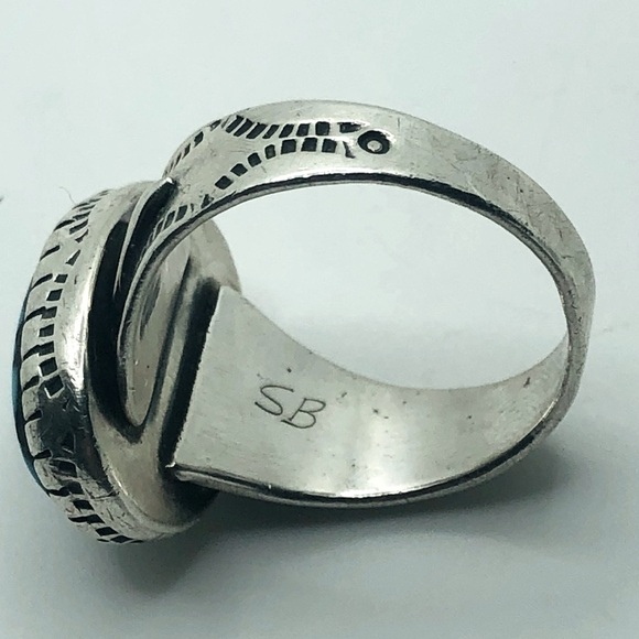 Vtg Sterling Turquoise Navajo Hand Stamped Ring Fred Harvey Era Sz 10 - Picture 10 of 13